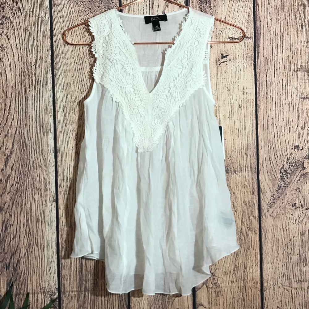 BCX Women’s Blouse XS Embroidered White Sheer Top
